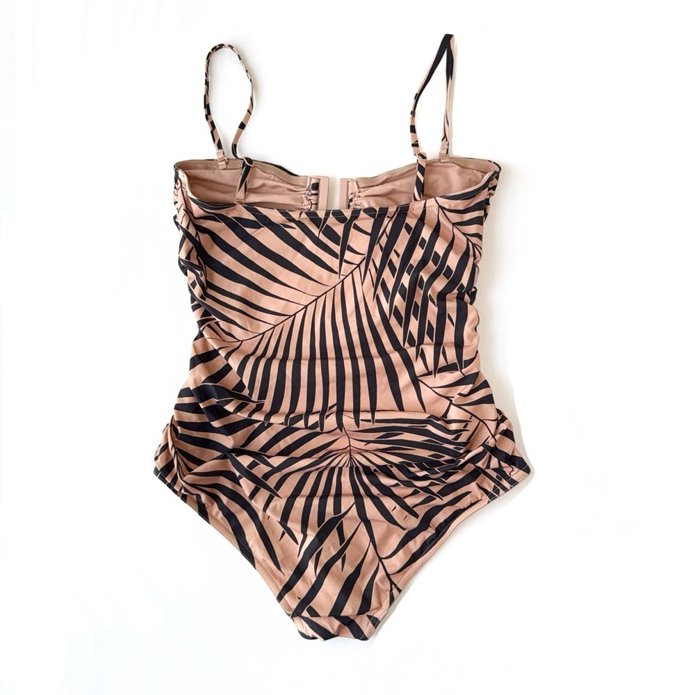 ZIMMERMANN BLUSH TAN BLACK SCULPT LINK RUCHED ZEBRA PRINT BANDEAU SWIMSUIT - Picture 2 of 10